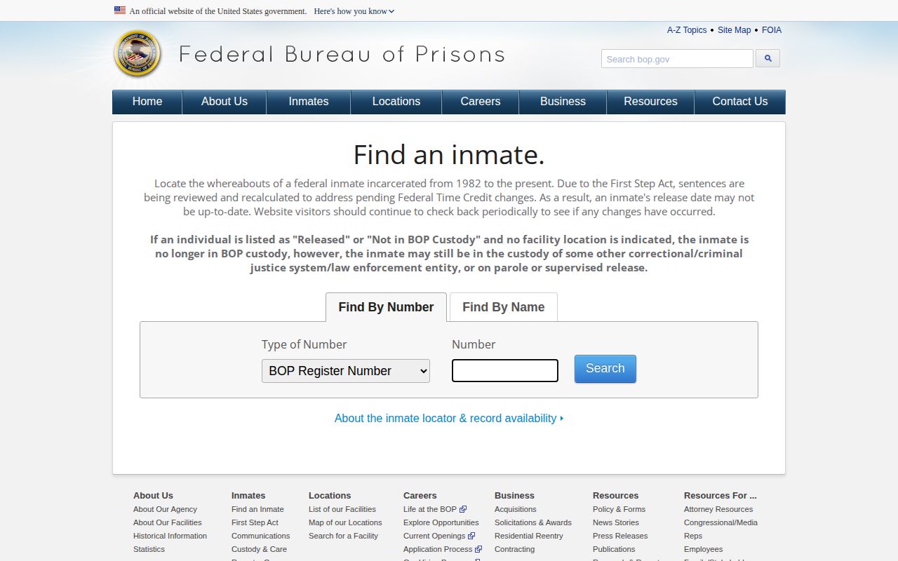 BOP federal release lookup for a Webster County person