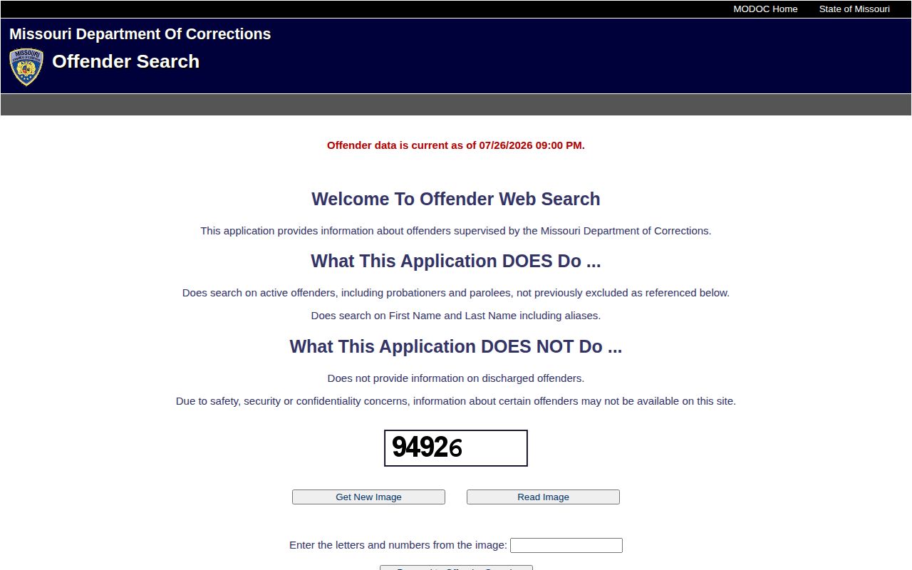 Missouri DOC offender search for Webster County released inmates