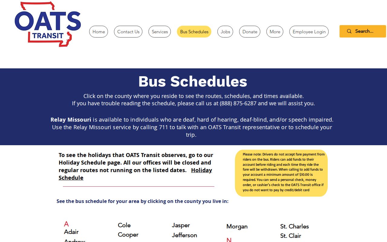 OATS Transit schedules for travel after a Webster County release