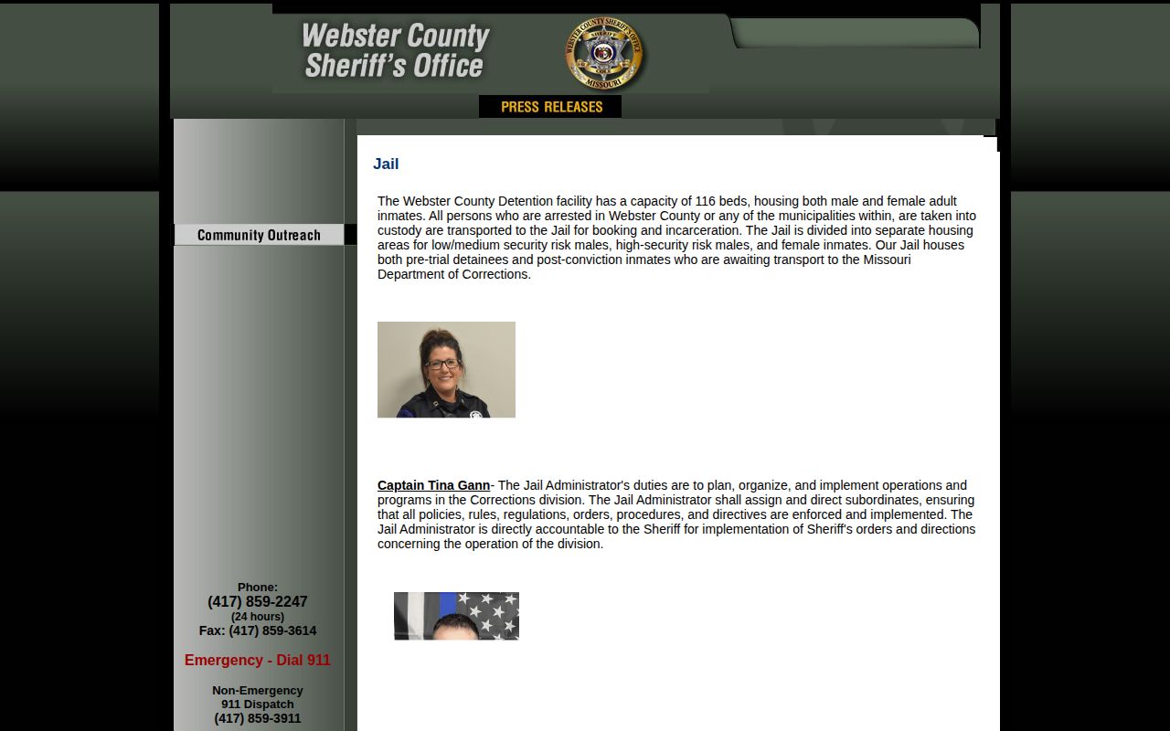 Webster County Detention Facility release information page