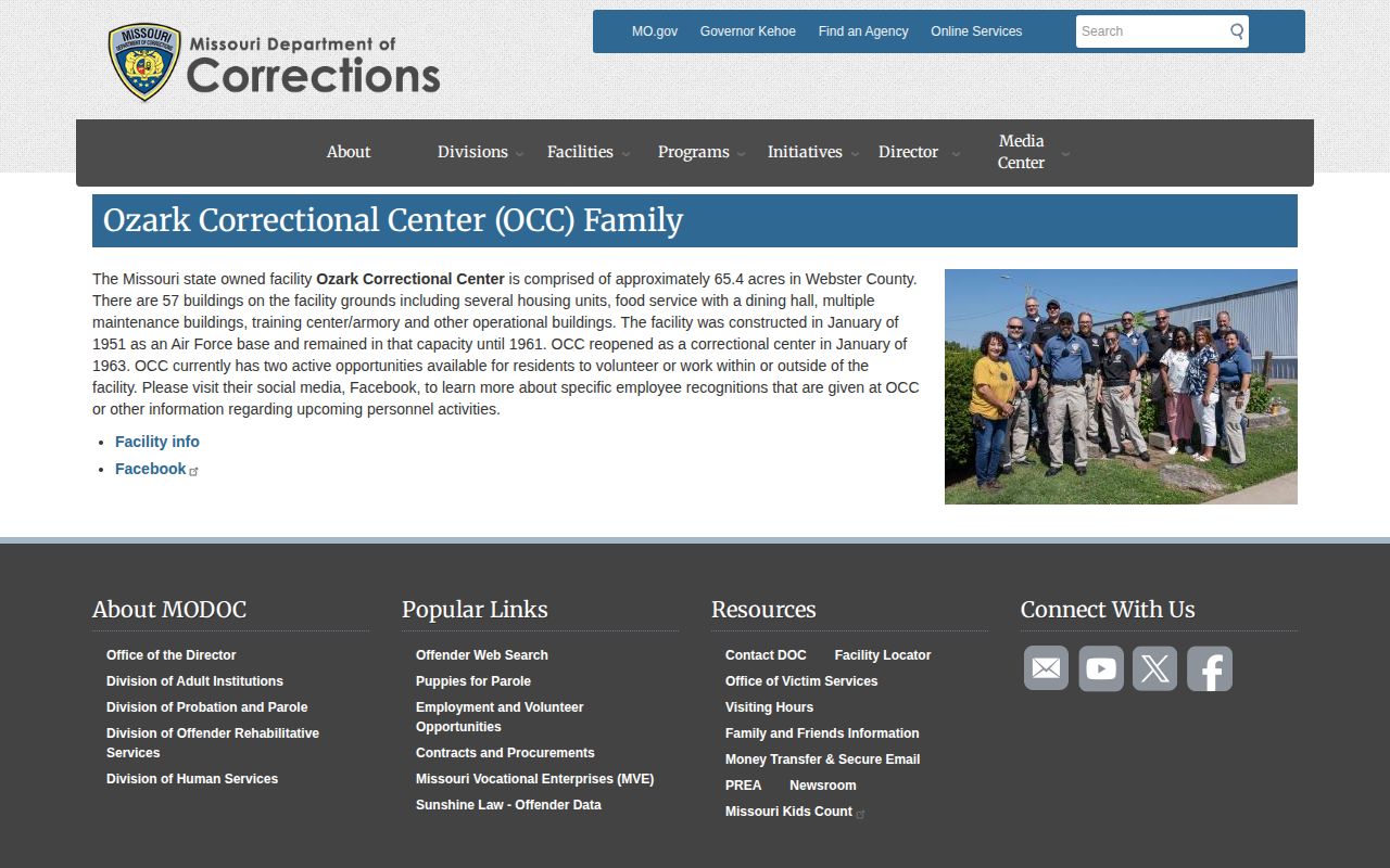Ozark Correctional Center history supporting release records