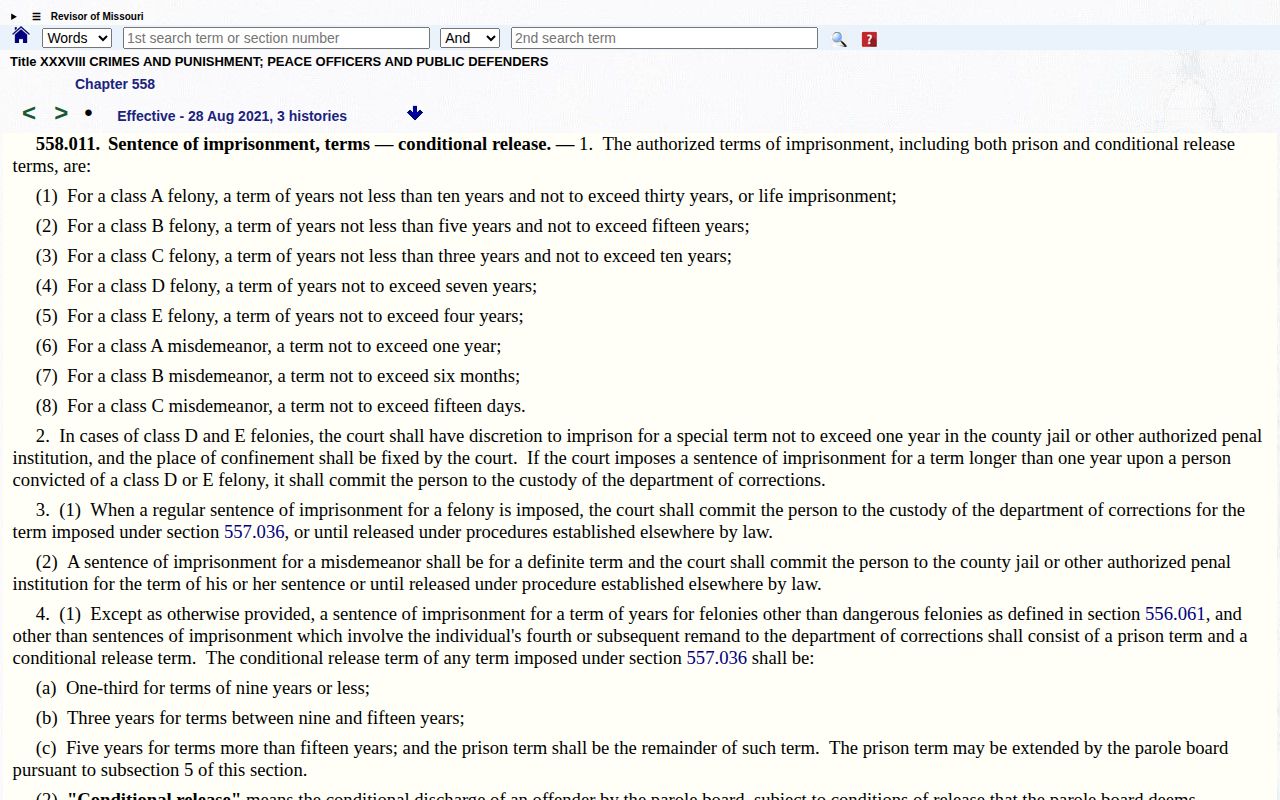 Webster County conditional release date terms under Missouri law