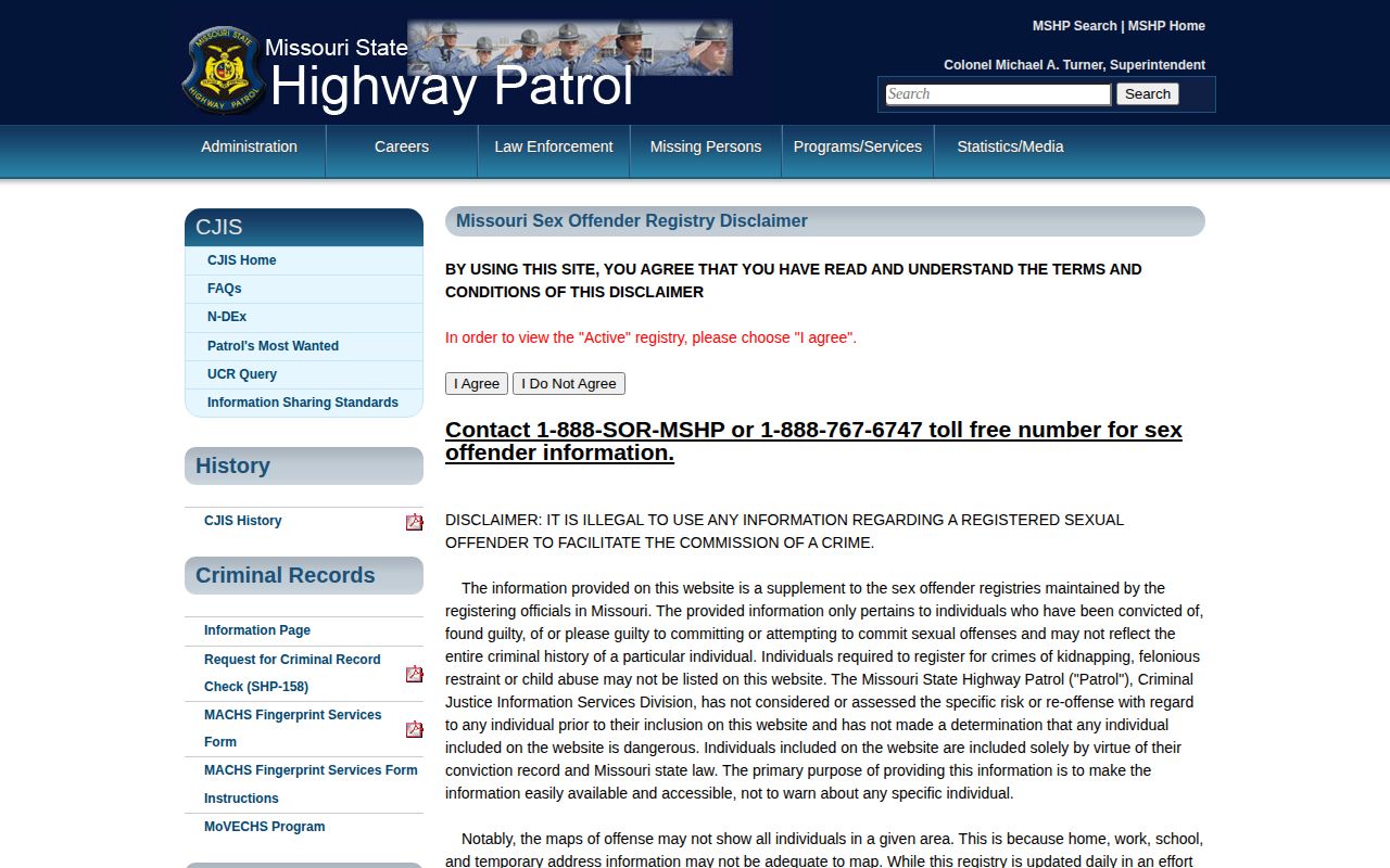 Missouri registry information for Webster County released inmate photo checks